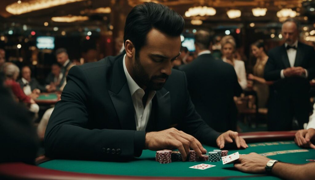 Blackjack dealer shuffling cards